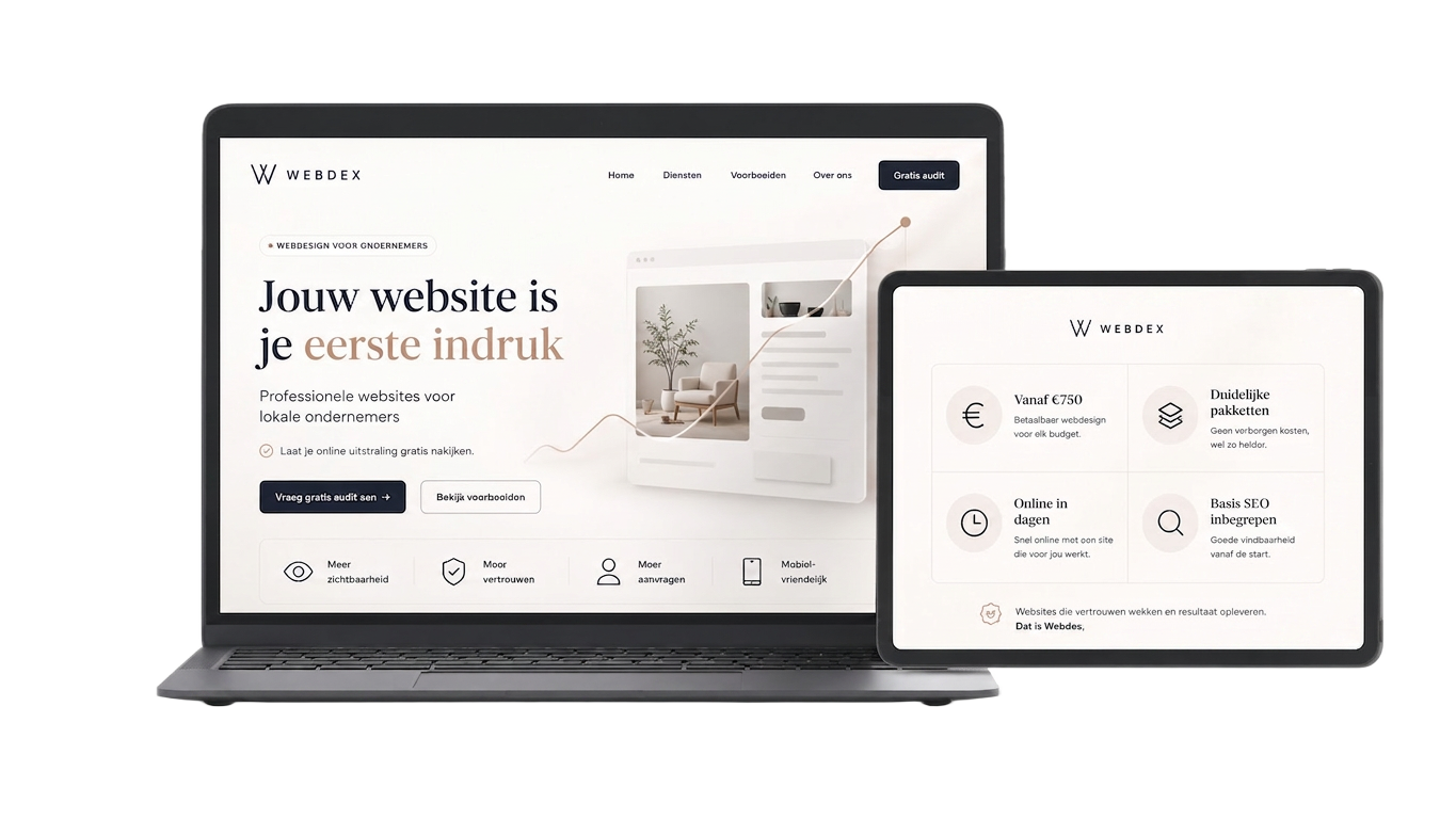 Webdex website weergegeven op laptop en tablet